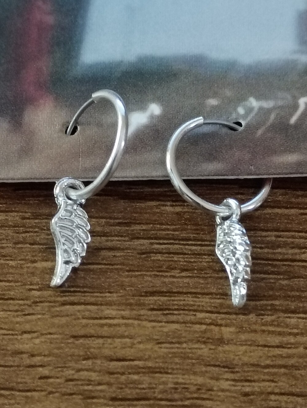 silver angel wing earrings women dangle drop hoops  small dainty fashion jewelry